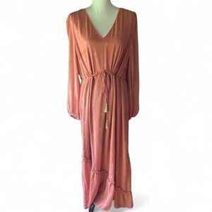 All Worthy QVC Hunter McGrady Canyon Rose Boho Romantic Chiffon Maxi Dress L